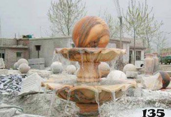 风水球雕塑-别墅景观晚霞红风水球喷泉石雕