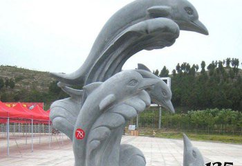 海豚雕塑-公园摆放多只石雕海豚雕塑