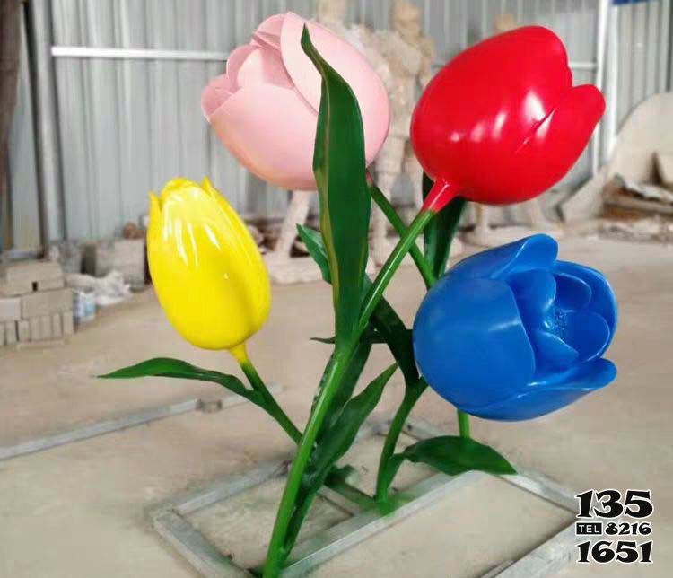 花朵雕塑-室内景区彩色不锈钢喷漆花朵雕塑高清图片