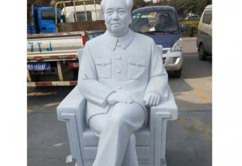 毛泽东雕塑-公园汉白玉石雕座椅休息的主席毛泽东雕塑