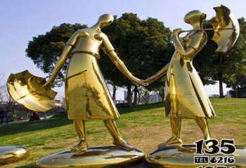 情侣雕塑-公园不锈钢喷金烤漆抽象情侣雕塑