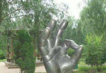 手型雕塑-庭院园林OK手势造型做旧青铜手型雕塑