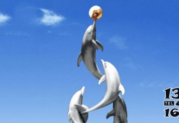海豚雕塑-空中跳跃几只不锈钢海豚雕塑