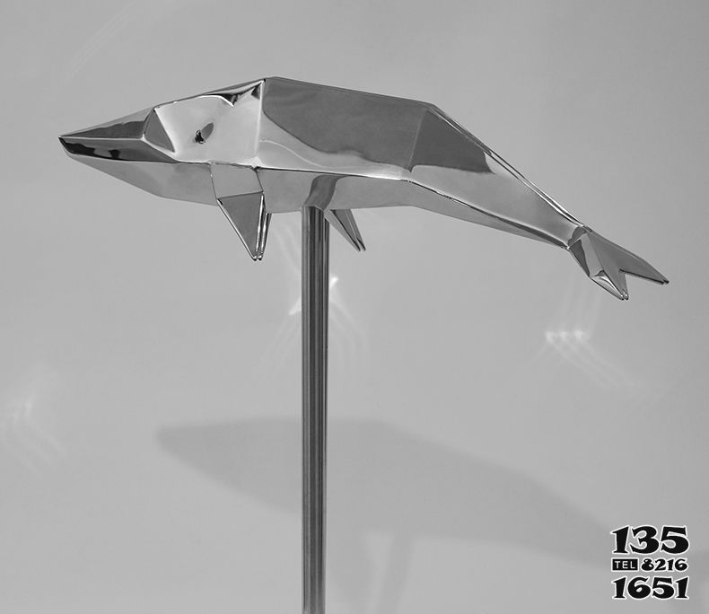 海豚雕塑-室内一只抽象不锈钢海豚雕塑