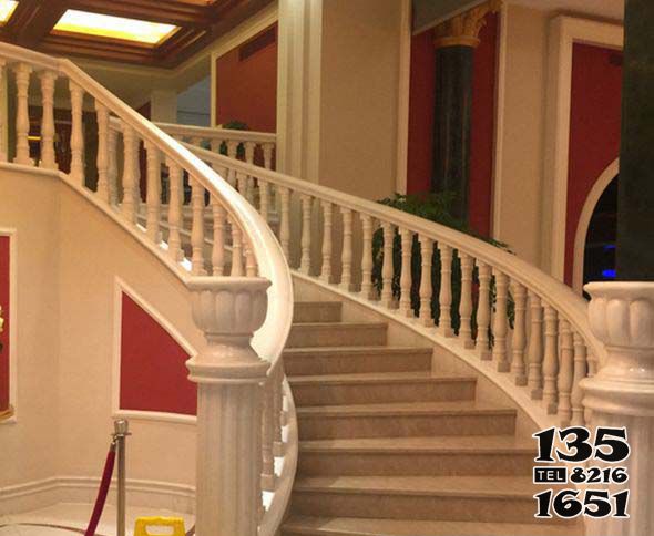 栏杆栏板雕塑-酒店室内楼梯汉白玉罗马柱栏杆扶手雕塑高清图片