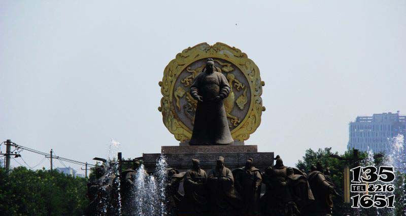 李世民雕塑-园林景观喷泉摆放唐朝皇帝李世民铜雕高清图片