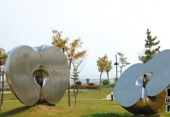 苹果雕塑-儿童乐园切面两面不锈钢苹果雕塑