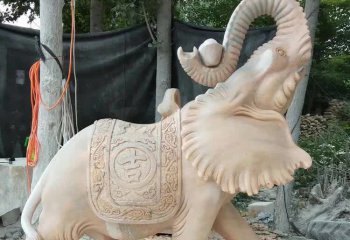 大象雕塑-晚霞红石雕景区创意玩耍的大象雕塑
