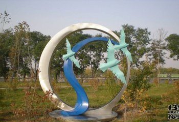 大雁雕塑-不锈钢大雁南飞公园景观雕塑