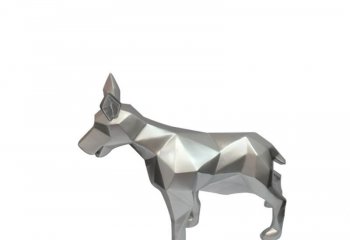 狗雕塑-景区创意不锈钢镜面几何狗雕塑