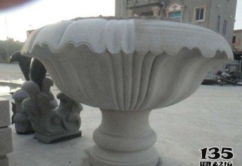 花盆雕塑-户外景观大型大理石石雕花盆雕塑