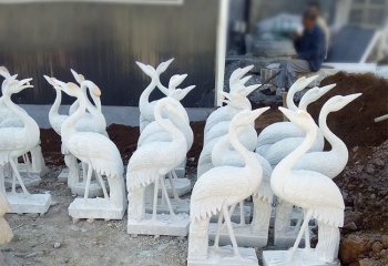 丹顶鹤雕塑-公园汉白玉石雕丹顶鹤雕塑