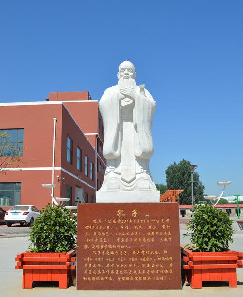 孔子雕塑-汉白玉校园教育家孔子石雕像高清图片