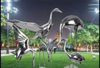 丹顶鹤雕塑-公园户外不锈钢镜面丹顶鹤雕塑