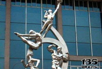 篮球雕塑-图书观摆放抽象不锈钢打篮球人物雕塑
