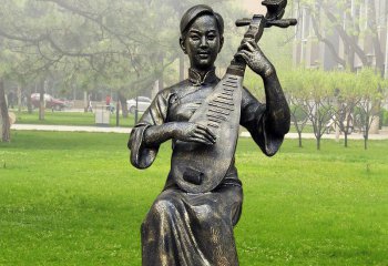 弹奏人物雕塑-弹琵琶的人物铜雕塑弹雕塑
