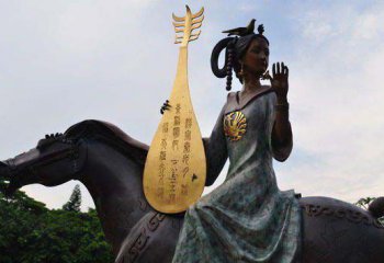 骑马雕塑-公园铜雕拿琵琶古代美女骑马雕塑