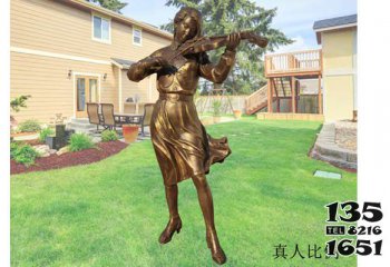 琴雕塑-景区商厦一位弹小提琴的黄铜创意琴雕塑