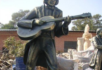 弹奏人物雕塑-公园弹吉他的西方男人人物铜雕弹雕塑