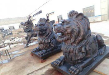 狮子雕塑-酒店门口大型仿真动物景观不锈钢仿铜狮子雕塑