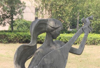 弹奏人物雕塑-公园户外弹琵琶的女孩石雕弹雕塑