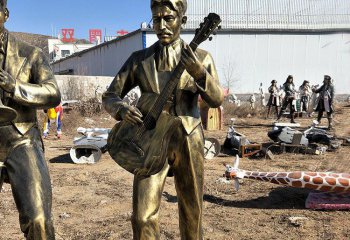 弹奏人物雕塑-公园景观弹吉他的人物铜雕摆件弹雕塑
