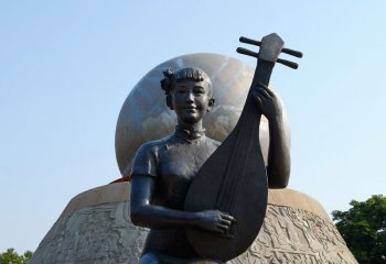 弹奏人物雕塑-公园铜雕弹琵琶的女孩弹雕塑