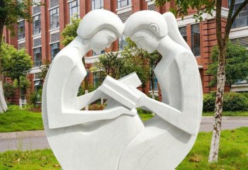 读书雕塑-公园草坪汉白玉抽象创意读书雕塑