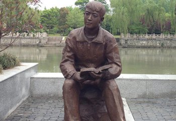 读书雕塑-公园广场铜雕坐着的读书雕塑