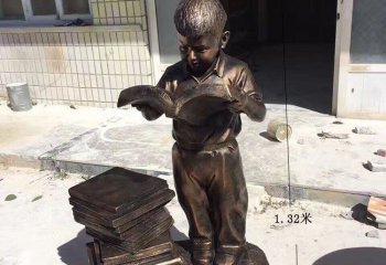 读书雕塑-景区创意玻璃钢小男孩读书雕塑