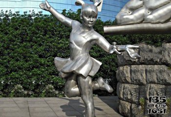儿童雕塑-不锈钢镜面踢毽子的小女孩儿童雕塑