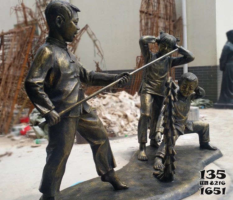 儿童雕塑-放鞭炮庭院景观铜雕摆件儿童雕塑
