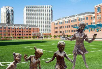 儿童雕塑-公园草坪玩耍的小孩铜雕儿童雕塑