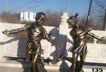儿童雕塑-公园铜雕景观编花篮儿童雕塑