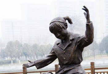 儿童雕塑-公园铜雕小女孩踢毽子人物景观儿童雕塑