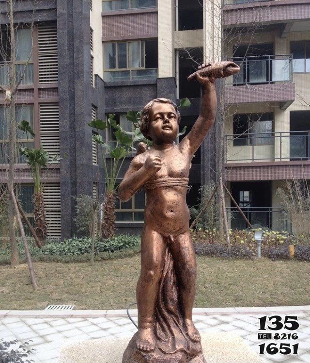 儿童雕塑-街道欧式小男孩玻璃钢仿铜人物儿童雕塑高清图片