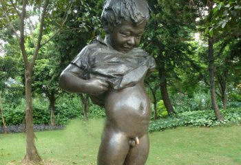 儿童雕塑-户外园林铜雕撒尿的儿童雕塑