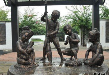 儿童雕塑-景区户外小孩写大字铜雕儿童雕塑