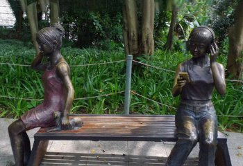 儿童雕塑-现代时尚女孩公园景观铜雕儿童雕塑