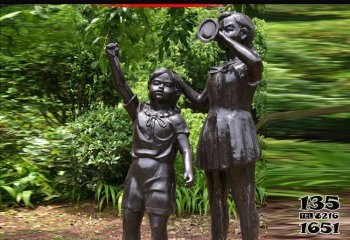 儿童人物雕塑-公园铜雕树林玩耍儿童人物雕塑