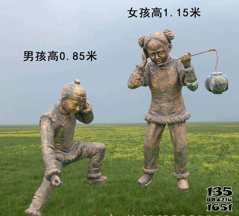 放鞭炮雕塑-古代人物铜雕儿童放鞭炮雕塑