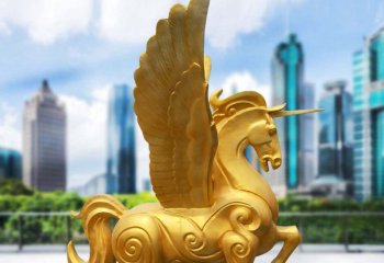 飞马雕塑-公园里摆放的行走的金色玻璃钢创意飞马雕塑