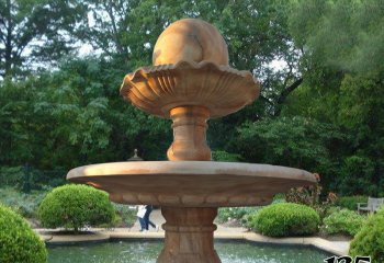 风水球雕塑-公园景观晚霞红双层风水球喷泉石雕