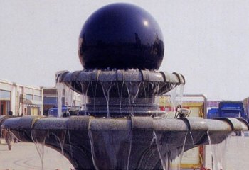 风水球雕塑-酒店中国黑双层风水球喷泉石雕
