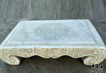 供桌雕塑-汉白玉做旧传统文化图案供桌雕塑