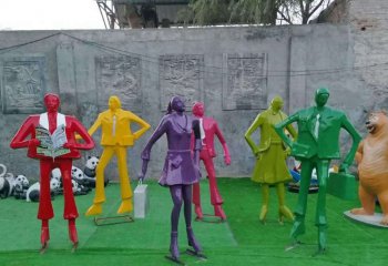 购物人雕塑-城市公园创意彩绘玻璃钢购物人雕塑
