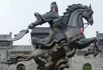 关公雕塑-户外广场大型铜雕骑马的关公雕塑