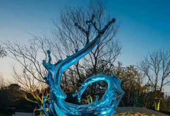 海浪浪花雕塑-海边装饰一朵蓝色不锈钢海浪浪花雕塑
