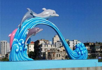 海豚雕塑-大型广场摆放跳跃的玻璃钢海豚雕塑