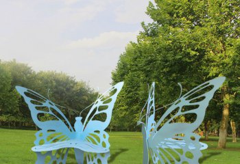 蝴蝶雕塑-两只不锈钢草坪蝴蝶雕塑